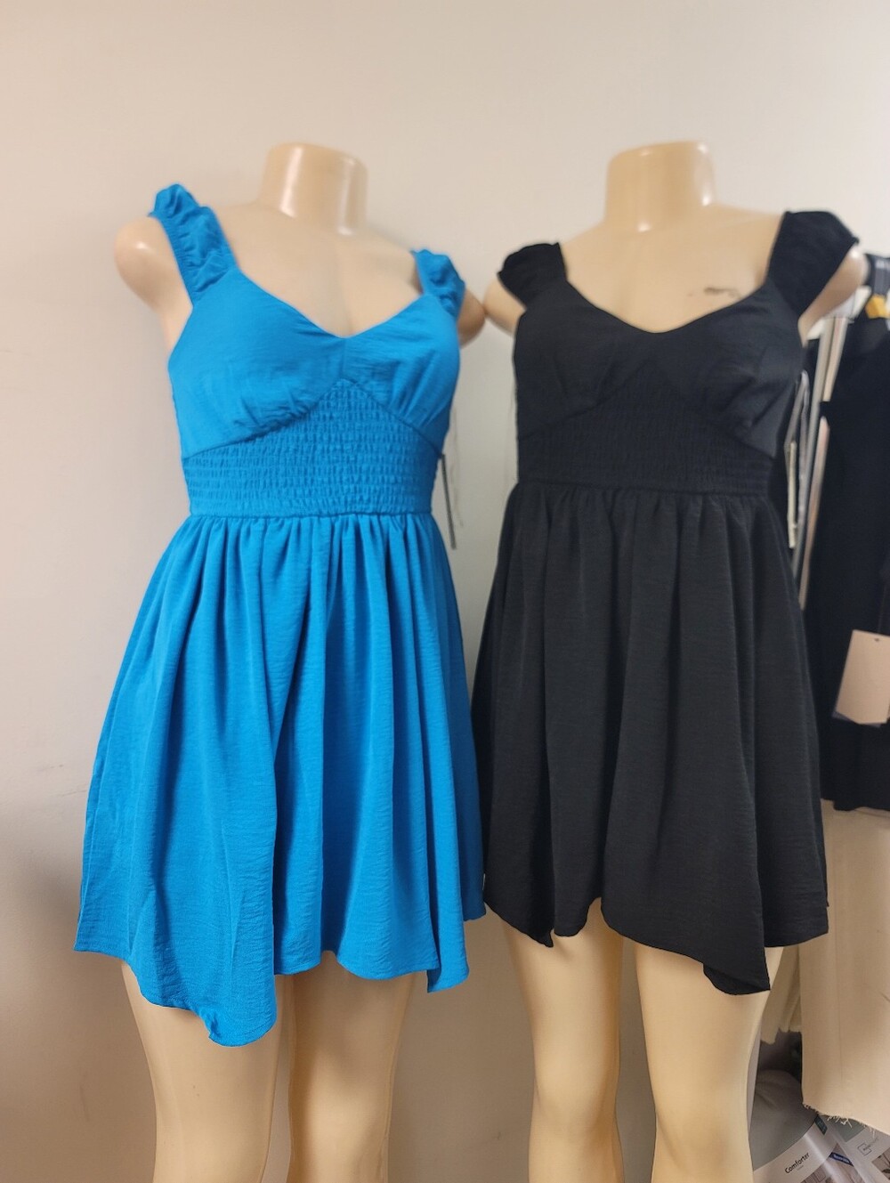 Women Sleeveless Smocked Waist Dress - Black and Blue